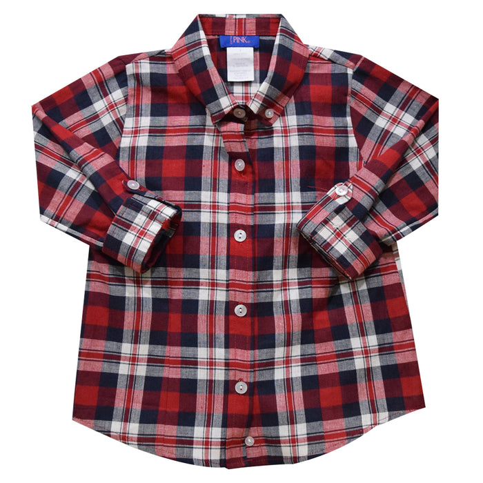 Red and Blue Plaid Girls Button Down Blouse 3/4 Sleeve