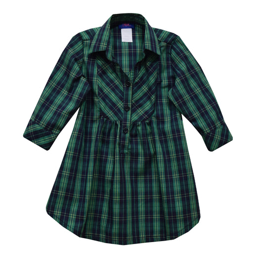 Green and Navy Plaid Girls Blouse 3/4 Sleeve