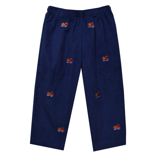 Firetruck Embroidered Blue Corduroy Boys Pull On Pants
