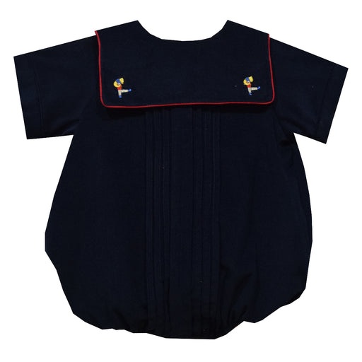 Soldiers Embroidered Navy Corduroy Short Sleeve Boys Bubble