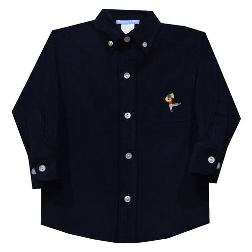 Soldiers Embroidered Navy Corduroy Long Sleeve Button Down Shirt