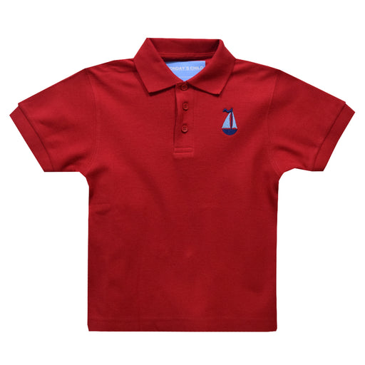 Sail Embroidery Red Short Sleeve Boys Polo Box Shirt