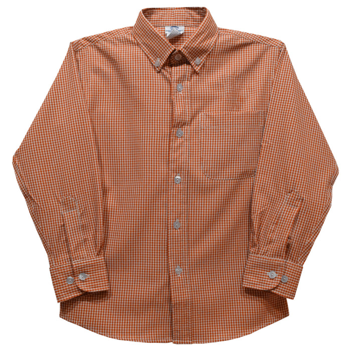 Orange Gingham Long Sleeve Button Down Shirt