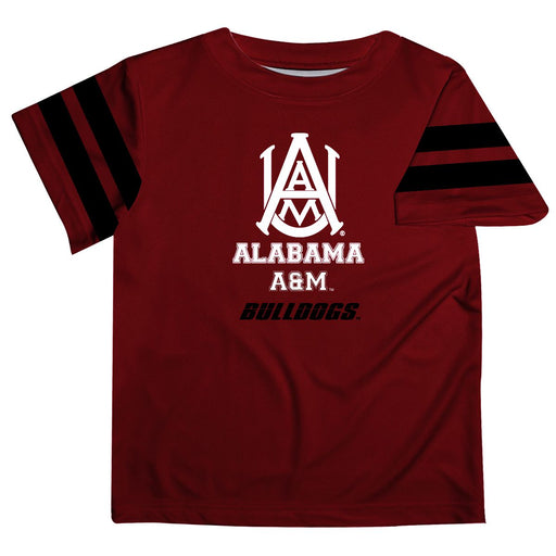 Alabama A&M Bulldogs Vive La Fete Boys Game Day Maroon Short Sleeve Tee with Stripes on Sleeves - Vive La Fête - Online Apparel Store