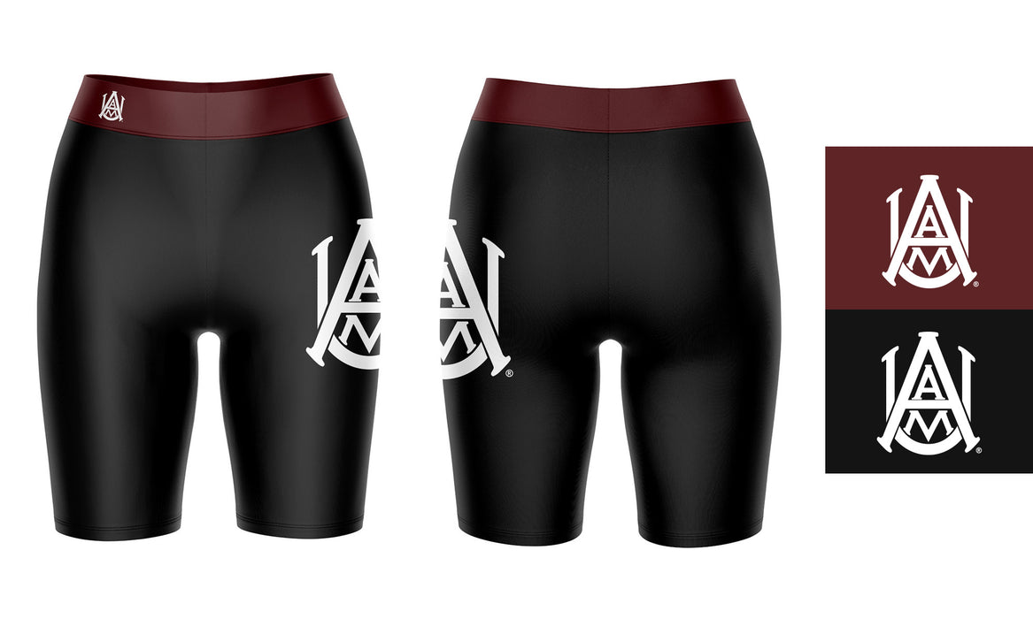 Alabama A&M Bulldogs Vive La Fete Game Day Logo on Thigh and Waistband Black and Maroon Women Bike Short 9 Inseam" - Vive La Fête - Online Apparel Store