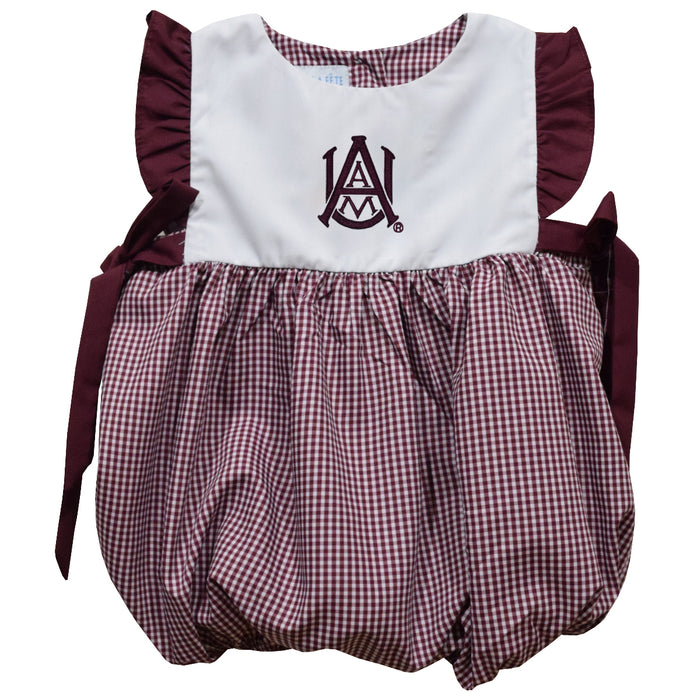 Alabama AM Bulldogs Embroidered Maroon Gingham Short Sleeve Girls Bubble