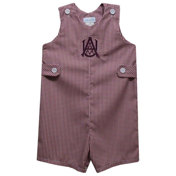 Alabama AM Bulldogs Embroidered Maroon Gingham Boys Jon Jon