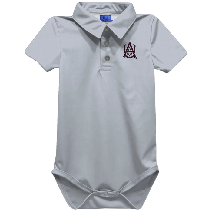 Alabama A&M Bulldogs  Embroidered Gray Solid Knit Polo Onesie