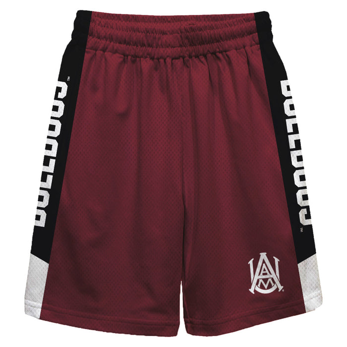 Alabama A&M Bulldogs Vive La Fete Game Day Maroon Stripes Boys Solid Black Athletic Mesh Short
