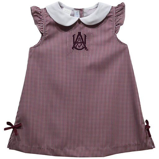 Alabama AM Bulldogs Embroidered Maroon Gingham A Line Dress