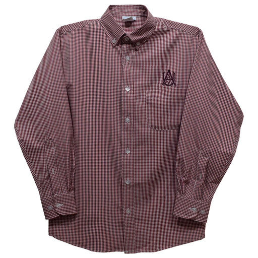 Alabama AM Bulldogs Embroidered Maroon Gingham Long Sleeve Button Down Shirt