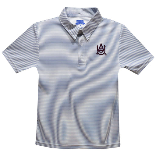 Alabama AM Bulldogs Embroidered Gray Stripes Short Sleeve Polo Box Shirt