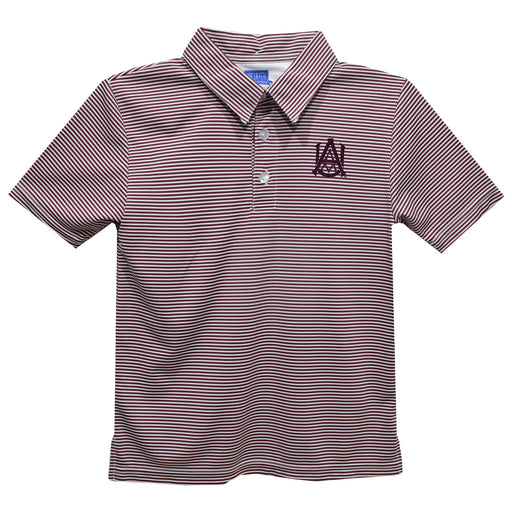 Alabama A&M Bulldogs Embroidered Maroon Stripes Short Sleeve Polo Box Shirt