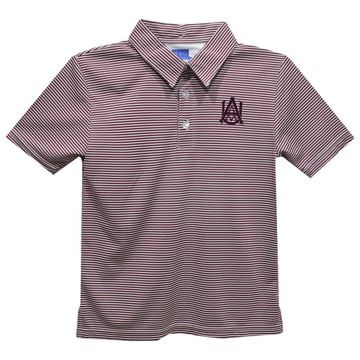 Alabama A&M Bulldogs Embroidered Maroon Stripes Short Sleeve Polo Box Shirt