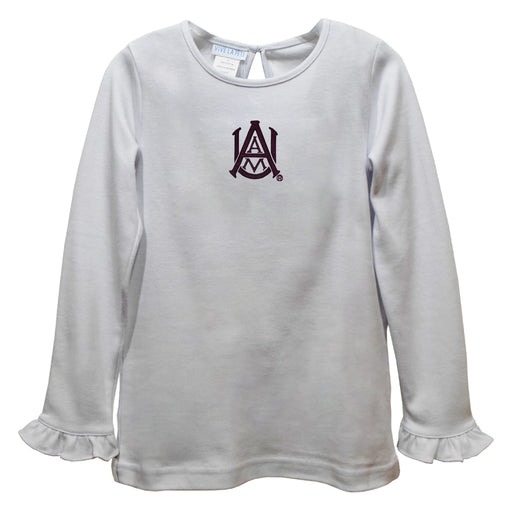 Alabama AM Bulldogs Embroidered White Knit Long Sleeve Girls Blouse