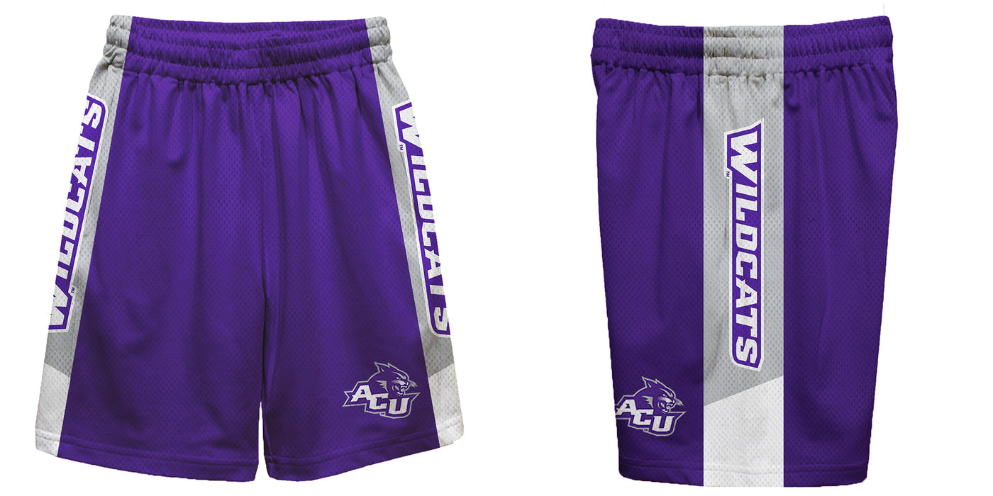 Abilene Christian Wildcats ACU Vive La Fete Game Day Purple Stripes Boys Solid Gray Athletic Mesh Short - Vive La Fête - Online Apparel Store