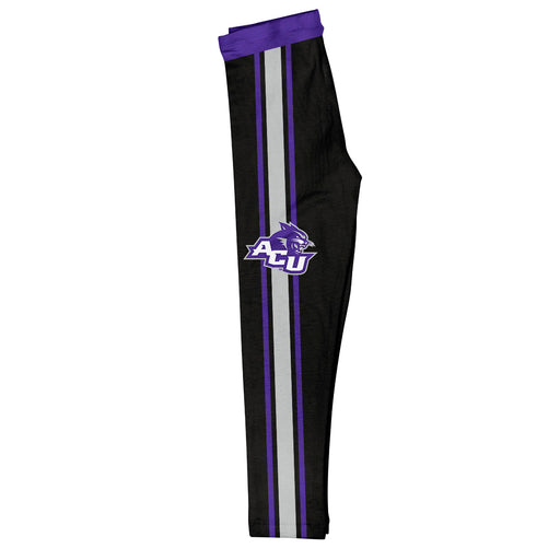 Abilene Christian Wildcats ACU Vive La Fete Girls Game Day Black with Purple Stripes Leggings Tights
