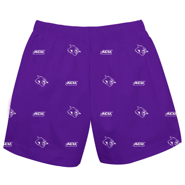 Abilene Christian Wildcats Vive La Fete Boys Game Day All Over Logo Elastic Waist Classic Play Purple Pull On Short