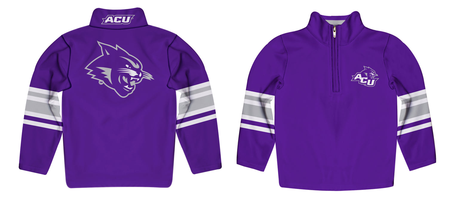Abilene Christian Wildcats ACU Vive La Fete Game Day Purple Quarter Zip Pullover Stripes on Sleeves - Vive La Fête - Online Apparel Store