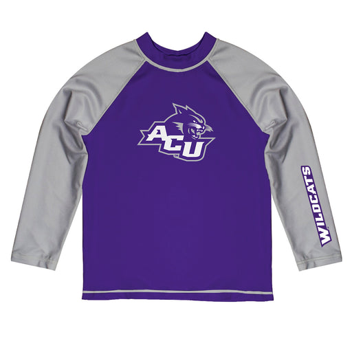 Abilene Christian Wildcats ACU Vive La Fete Logo Purple Gray Long Sleeve Raglan Rashguard