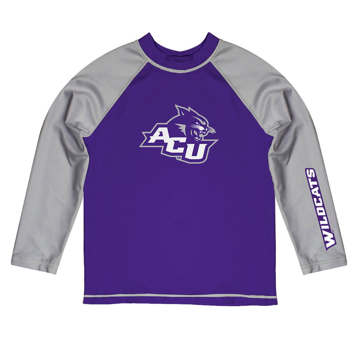 Abilene Christian Wildcats ACU Vive La Fete Logo Purple Gray Long Sleeve Raglan Rashguard