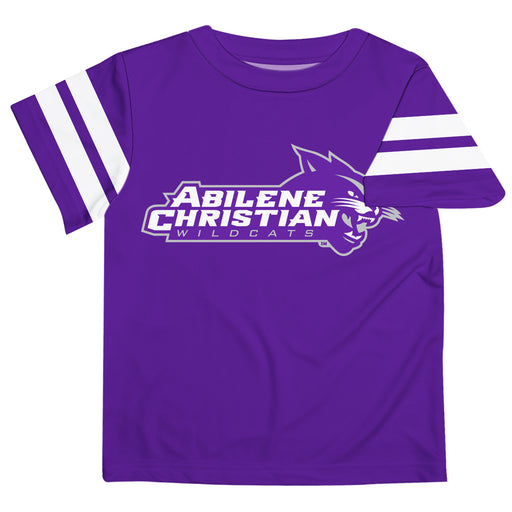 Abilene Christian Wildcats ACU Vive La Fete Boys Game Day Purple Short Sleeve Tee with Stripes on Sleeves