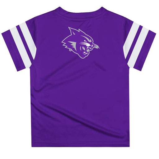 Abilene Christian Wildcats ACU Vive La Fete Boys Game Day Purple Short Sleeve Tee with Stripes on Sleeves - Vive La Fête - Online Apparel Store