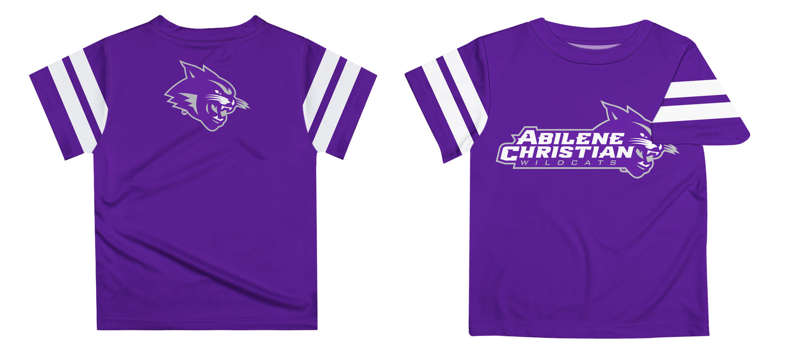 Abilene Christian Wildcats ACU Vive La Fete Boys Game Day Purple Short Sleeve Tee with Stripes on Sleeves - Vive La Fête - Online Apparel Store