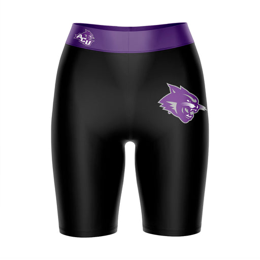 Abilene Christian Wildcats Vive La Fete Game Day Logo on Thigh and Waistband Black and Purple Women Bike Short 9 Inseam