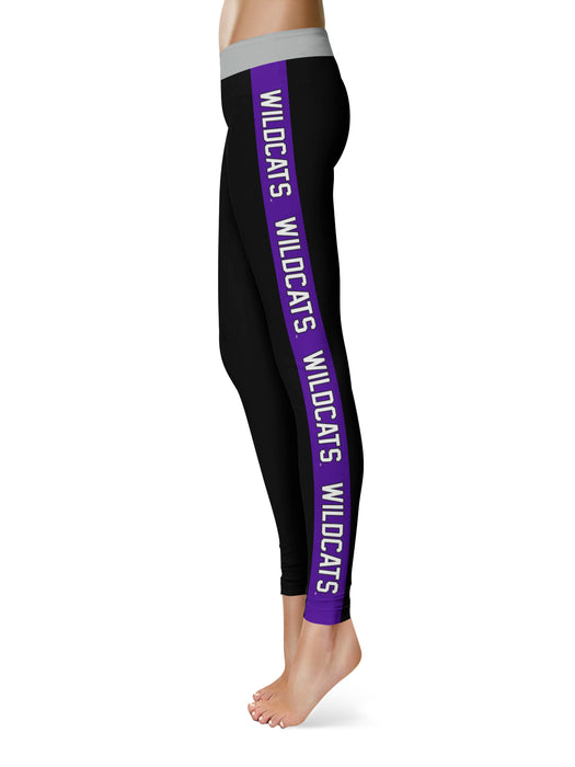 Abilene Christian Wildcats ACU Vive La Fete Game Day Collegiate Purple  Stripes Women Black Yoga Leggings 2 Waist Tights