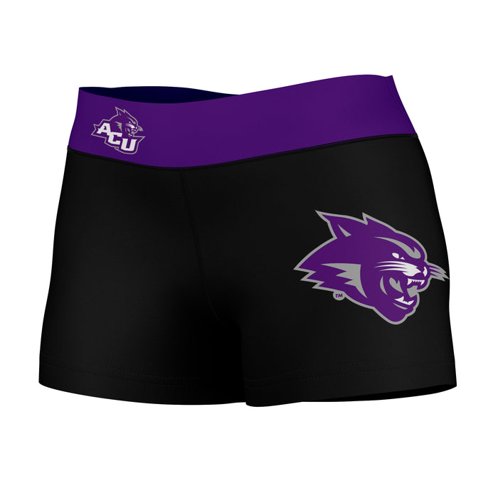 Abilene Christian Wildcats Vive La Fete Logo Thigh & Waistband Black Purple Women Yoga Booty Workout Shorts 3.75 Inseam