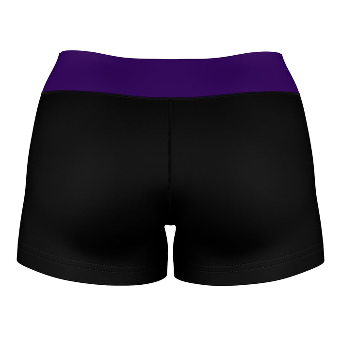 Abilene Christian Wildcats Vive La Fete Logo Thigh & Waistband Black Purple Women Yoga Booty Workout Shorts 3.75 Inseam - Vive La Fête - Online Apparel Store