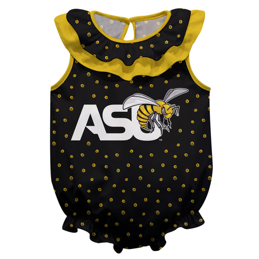 ASU Hornets Swirls Black Sleeveless Ruffle Onesie Logo Bodysuit