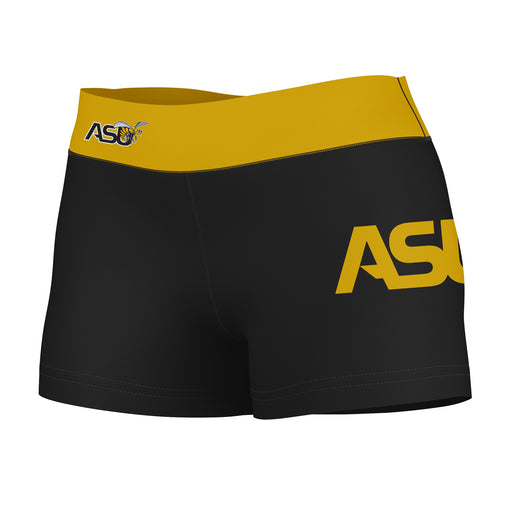 ASU Hornets Vive La Fete Game Day Logo on Thigh and Waistband Black & Gold Women Yoga Booty Workout Shorts 3.75 Inseam"