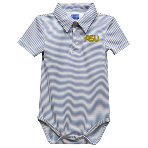 Alabama State  Hornets Embroidered Gray Stripe Knit Polo Onesie