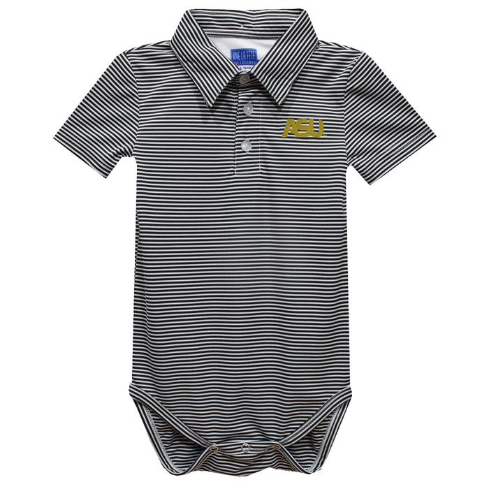 Alabama State Hornets Embroidered Black Stripe Knit Polo Onesie