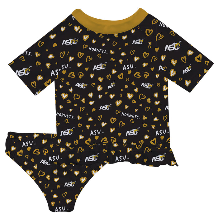 Alabama State Hornets Vive La Fete All Over Logo Black Long Sleeve Bikini Set