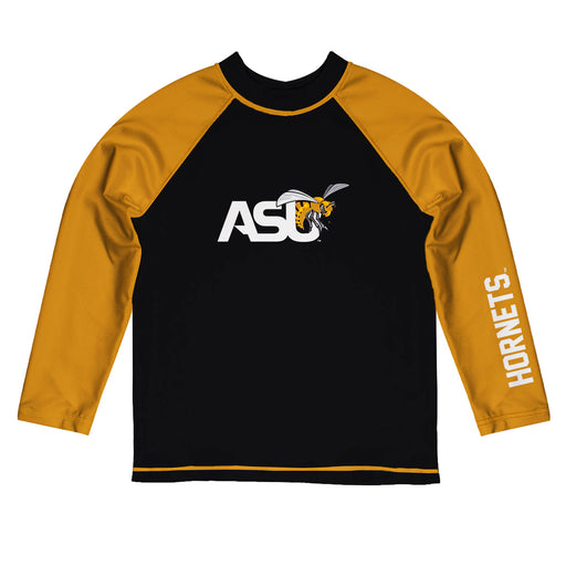Alabama State Hornets Vive La Fete Logo Black Gold Long Sleeve Raglan Rashguard