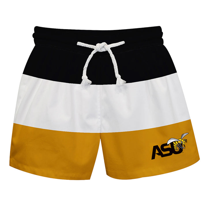 Alabama State Hornets Vive La Fete Black White Gold Stripes Swimtrunks V1