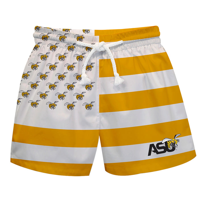 Alabama State Hornets Vive La Fete Game Day Gold White Flag Swimtrunks V1