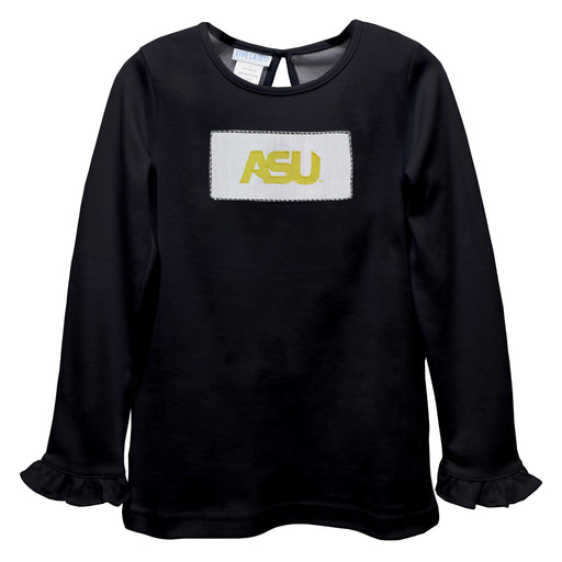 Alabama State University Smocked Black Knit Ruffle Long Sleeve Girls Tshirt