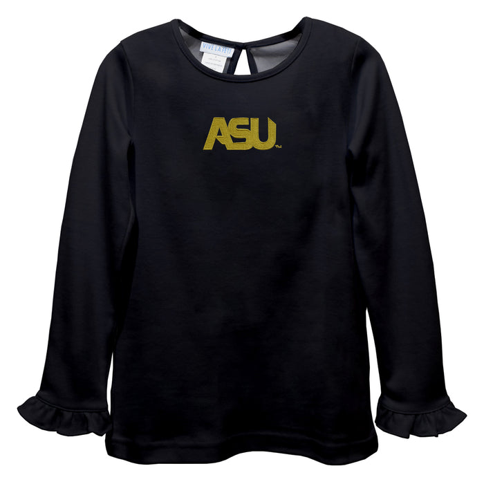 Alabama State Hornets Embroidered Black Knit Long Sleeve Girls Blouse