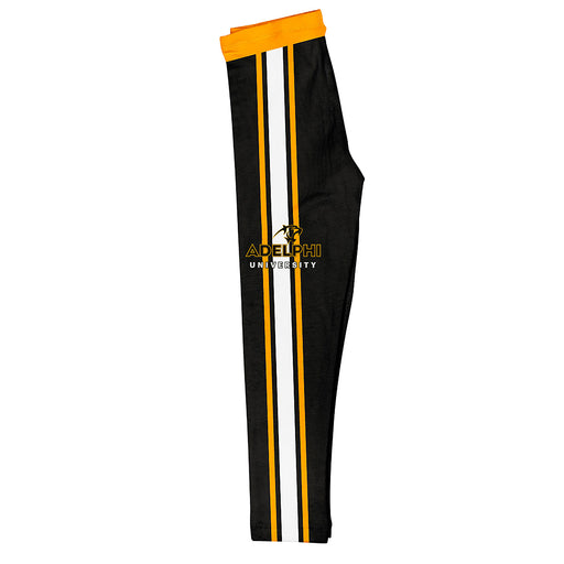 Adelphi University Panthers Vive La Fete Girls Game Day Black with Gold Stripes Leggings Tights