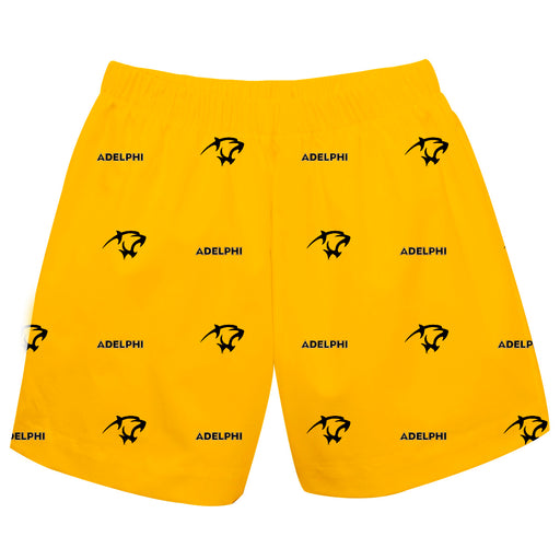 Adelphi Panthers Vive La Fete Boys Game Day All Over Logo Elastic Waist Classic Play Gold Pull On Short