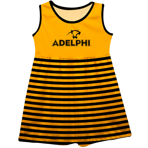 Adelphi University Panthers Vive La Fete Girls Game Day Sleeveless Tank Dress Solid Gold Logo Stripes on Skirt