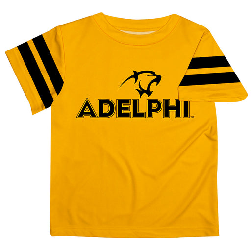Adelphi Panthers Vive La Fete Boys Game Day Gold Short Sleeve Tee with Stripes on Sleeves