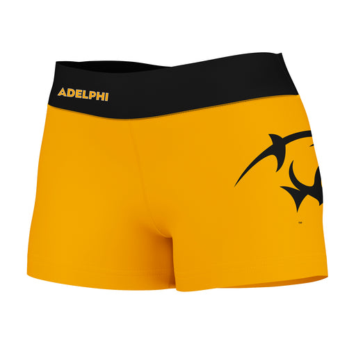 Adelphi Panthers Vive La Fete Logo on Thigh & Waistband Gold Black Women Yoga Booty Workout Shorts 3.75 Inseam"