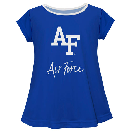 US Airforce Falcons Vive La Fete Girls Game Day Short Sleeve Blue Top with School Logo and Name