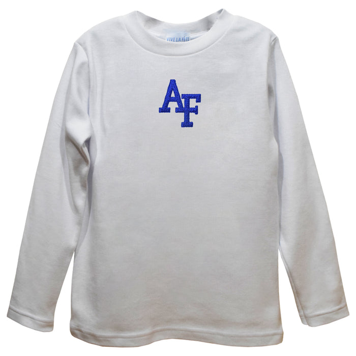 US Airforce Falcons Embroidered White Knit Long Sleeve Boys Tee Shirt