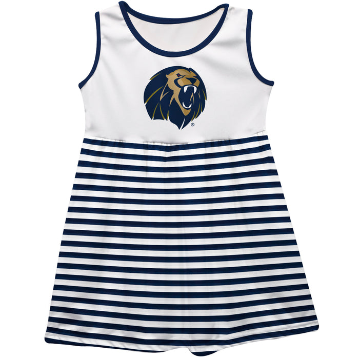 Arkansas Fort Smith UAFS Lions Vive La Fete Girls Game Day Sleeveless Tank Dress Solid Navy Logo Stripes on Skirt - Vive La Fête - Online Apparel Store